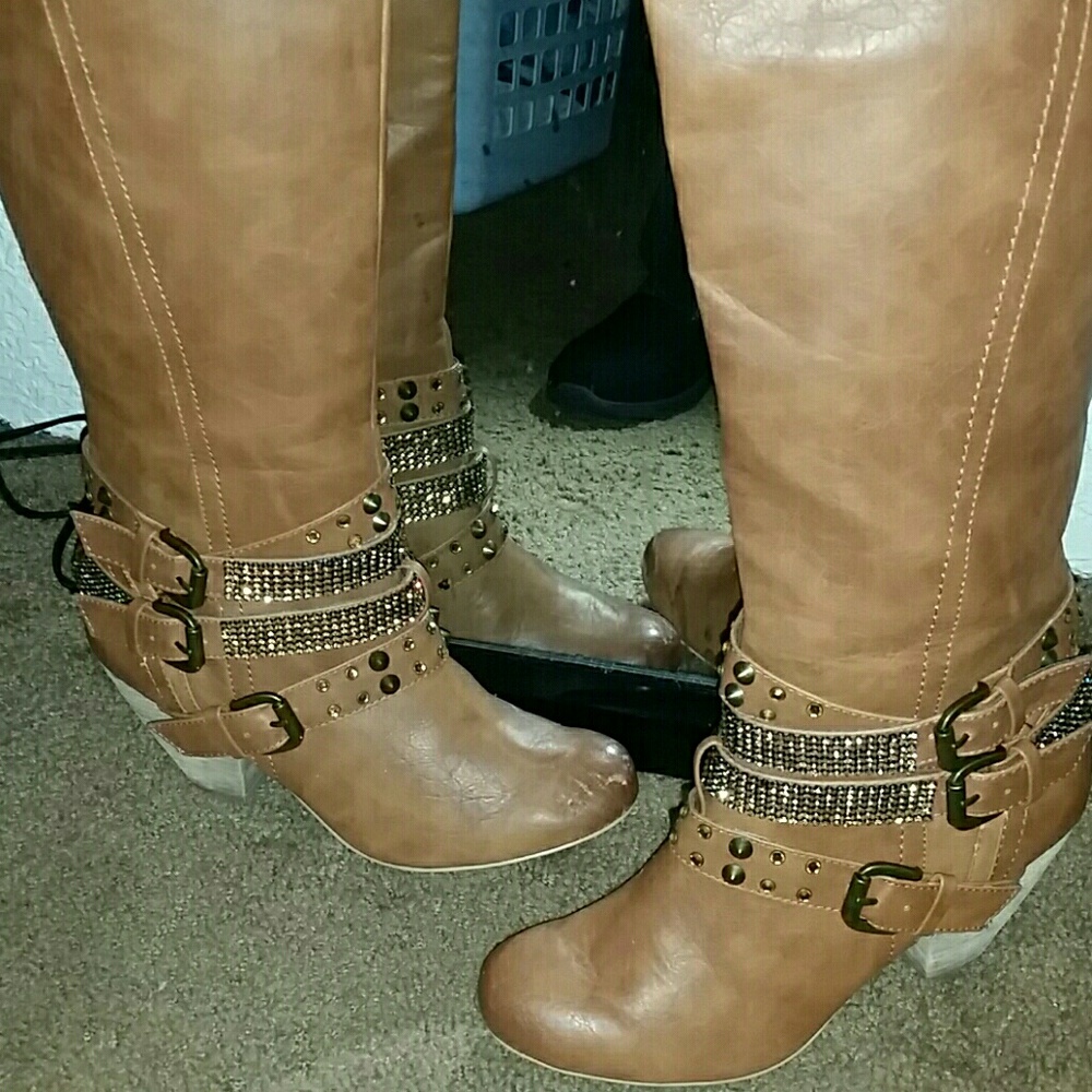 Knee high studded boots